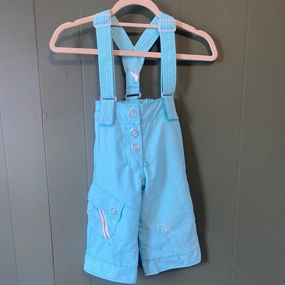 Toddler Snow Pants Overall Bib Size 2T Aqua Blue Silver Star Embellished Winter - Picture 8 of 12